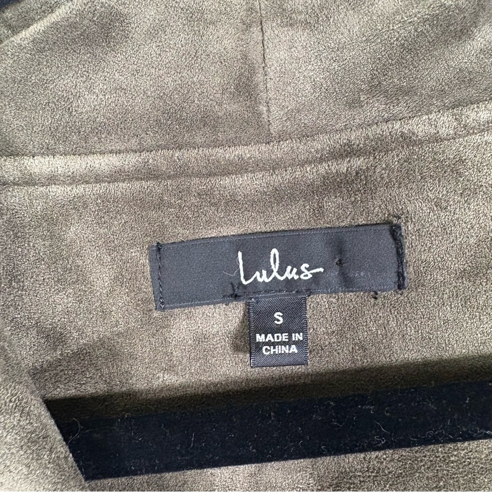 Lulu's Wild At Heart Olive Green Suede Moto Jacket Asymmetrical Zip Up Small - Picture 8 of 9